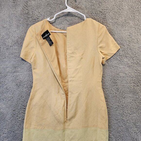 VTG 90's Positive Attitude Dress Sz 4 Petite Linen Blend Tan Embroidered - Picture 4 of 8